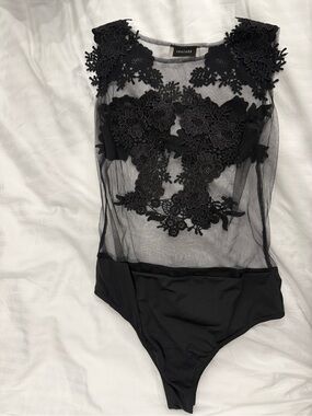 Sheer Black Lace Appliqué Bodysuit size M
